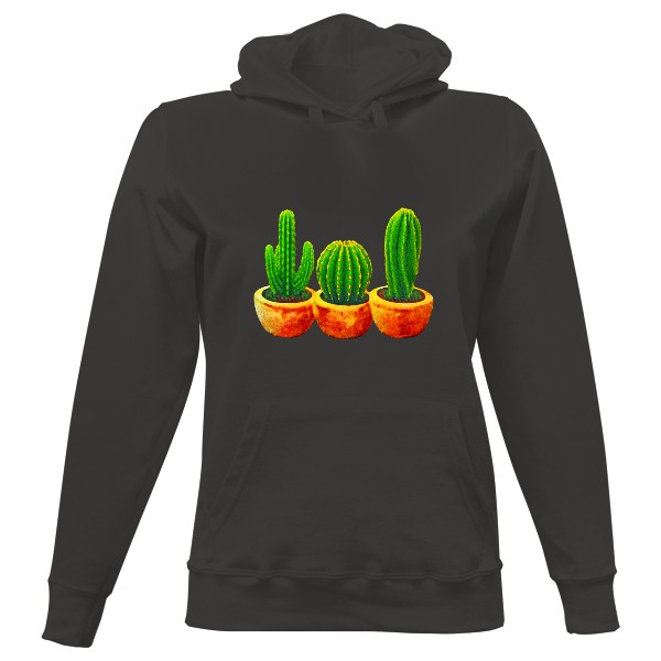 Dámská mikina s kapucí s potiskem Kaktusy